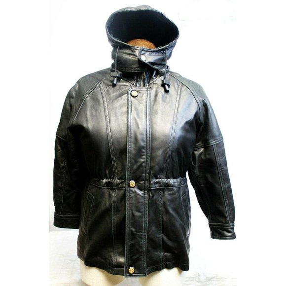 Dimensions New York Black Leather Coat Jacket Buttery Soft Faux Fur Zipper Linin - Picture 1 of 12